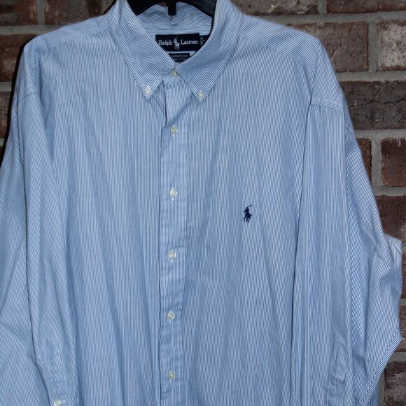 Ralph Lauren Shirt 18 34/35 Blue White Striped Yarmouth Button Down Blue Pony - Picture 1 of 7